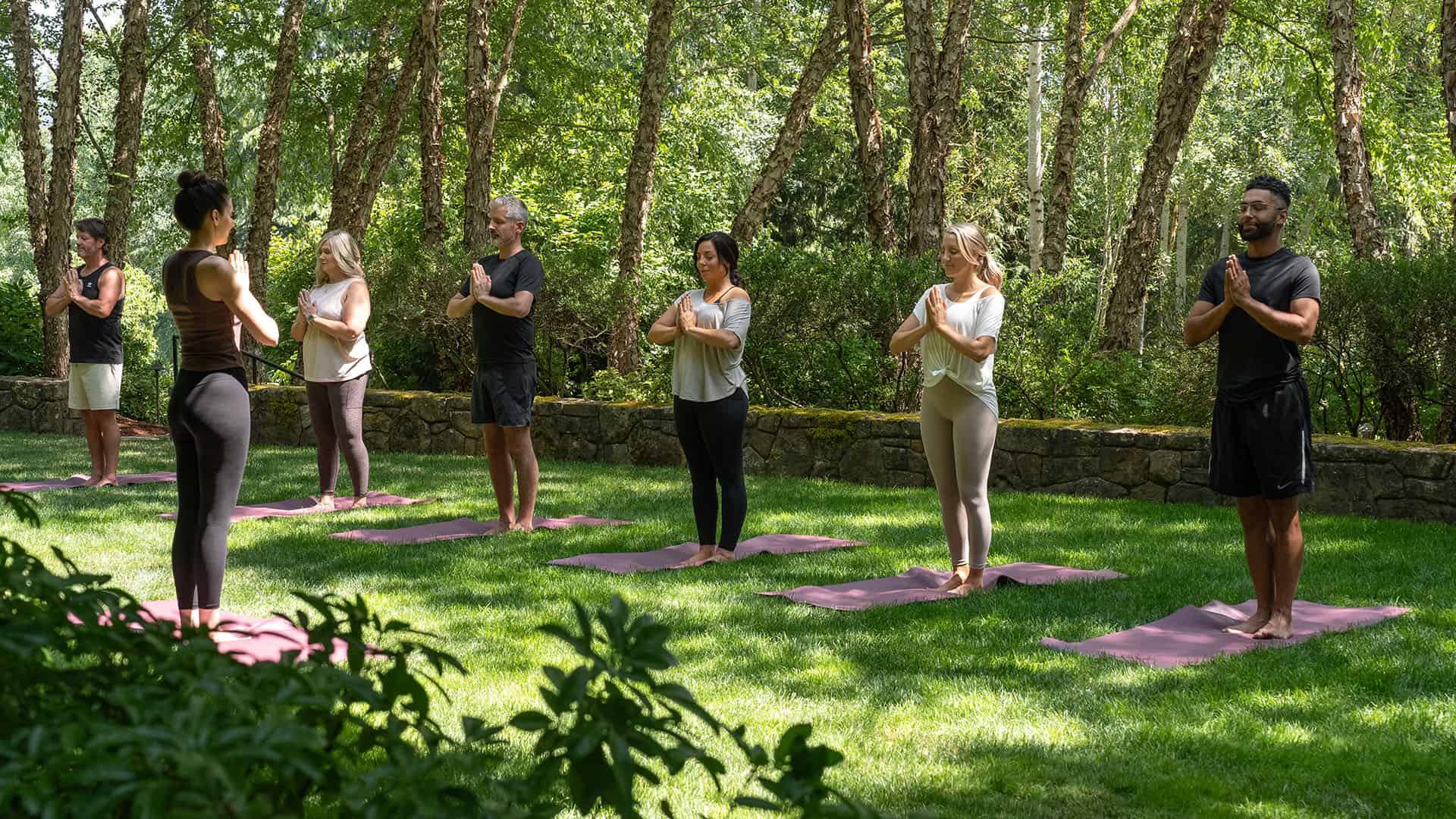 Outdoor Summer Yoga In The Meadow Garden At The Allison Inn and Spa