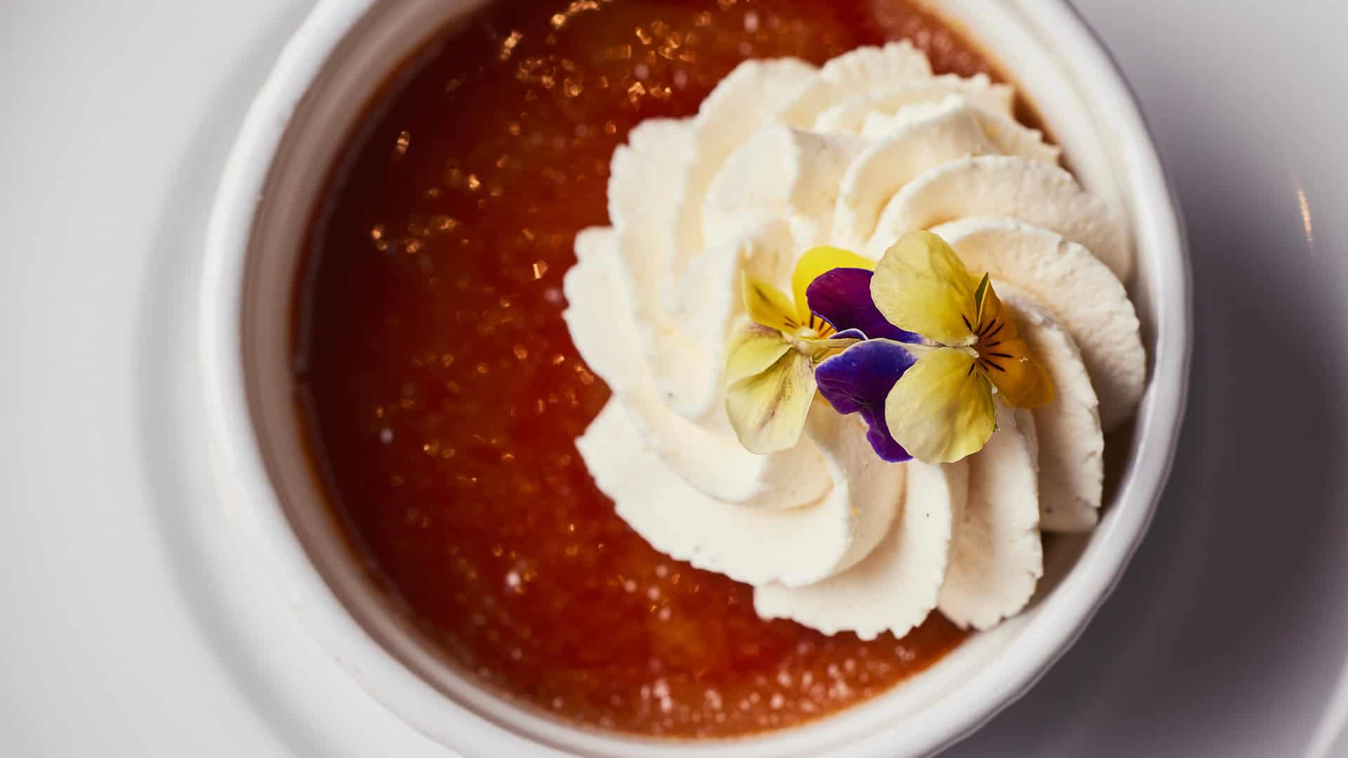 Caramel and Brixeur Bourbon Crème Brulee with Vanilla Chantilly