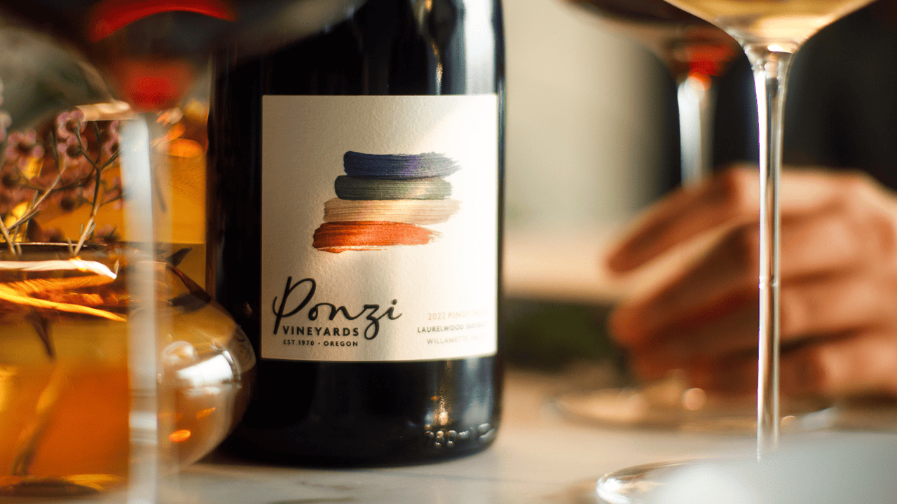 A bottle of Ponzi Vineyards wine.