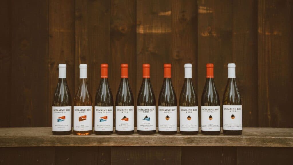 A lineup of wine from Domaine Roy & Fils.