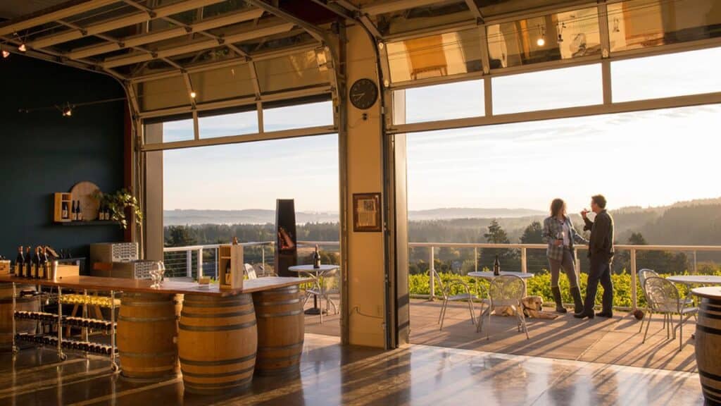 The tasting room at Raptor Ridge Vineyards.