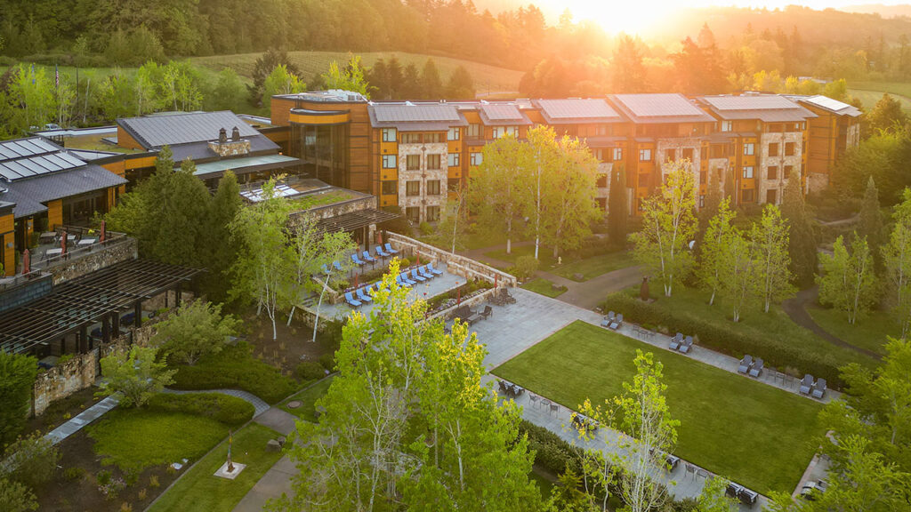 Aerial view of the Estate Garden at sunrise.