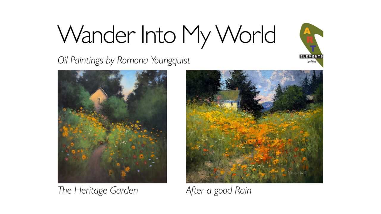 Two oil paintings by Romona Youngquist featured at Art Elements Gallery in Newberg.